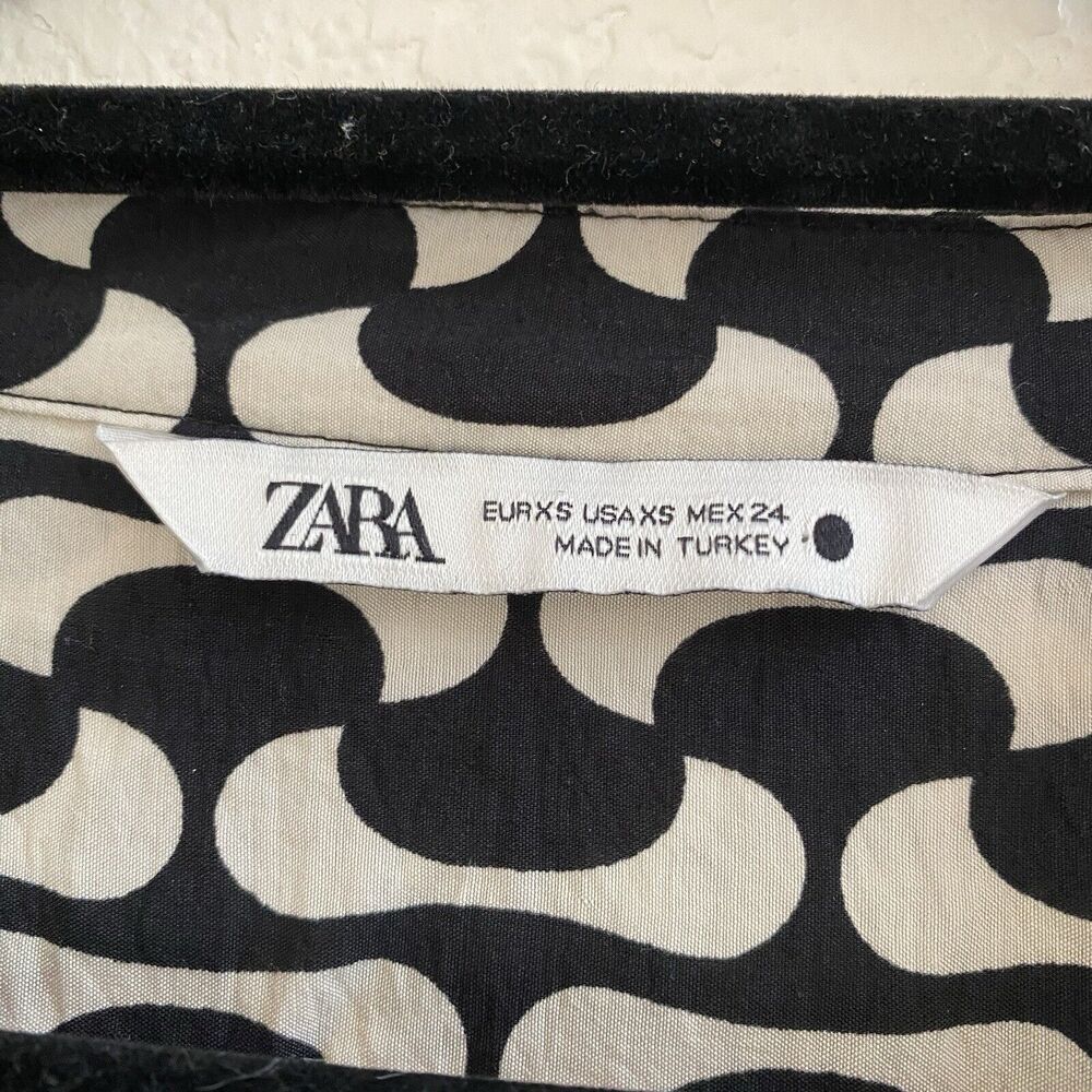 Zara The‎ Paula Dress Women's XS Black/Cream Retro Geometric Print Flowy Tunic - Picture 4 of 11